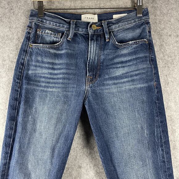 Frame Le Piper Jeans Womens 26 Blue Sky Cropped Mid Rise Rigid Cotton Distressed - Picture 2 of 16